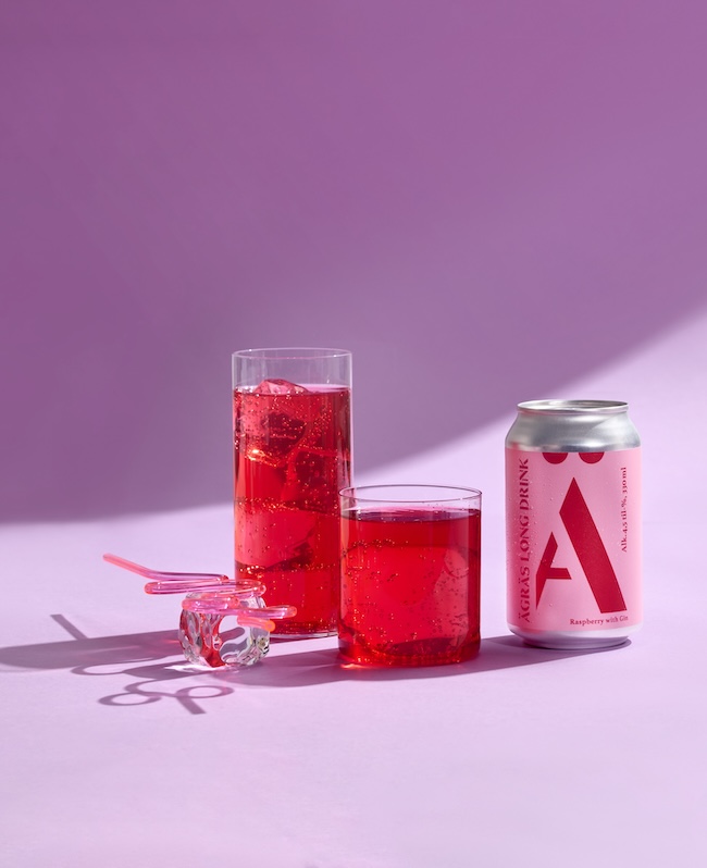Ägräs Rasperry with Gin Long Drink tölkki ja lasit